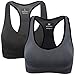WOZHIFU Women Racerback Sports Bras - High Impact Workout Breathable Gym Activewear Yoga Bra Pack of 2(M/L), Black/Gray
