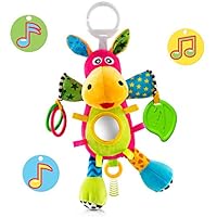 OKIKI Donkey Plush Stuffed Infant Toy, Baby Development Toys with Musical Box (No Batteries Required), Squeaky Feet, Kids Mirror, BPA Free Teether - Stroller, Crib, Carseat Baby Toys