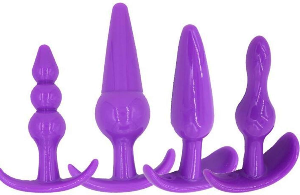 4Pcs Silicone an-àl Training Pl-ùgs Kit Safety Material B-û-tt for Beginner Women Men (Purple)