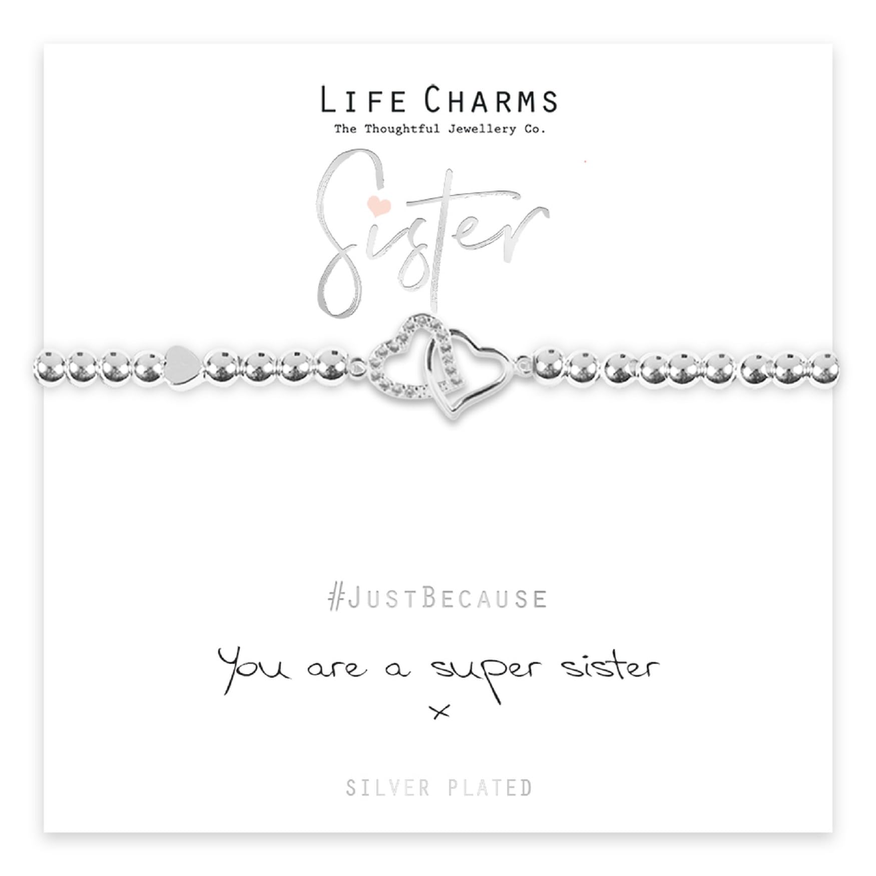 Life Charms Women Jewellery Super Sister Double Heart Bracelet Wristband Ladies