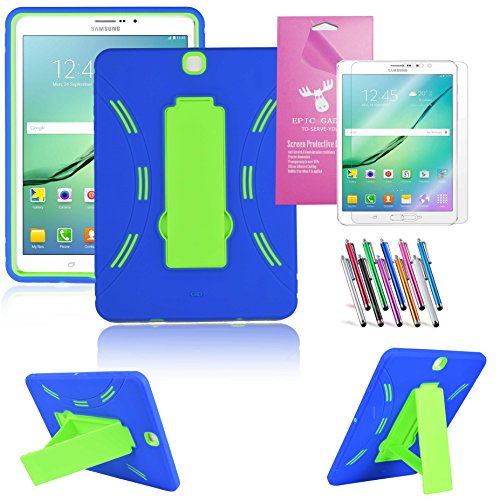 Galaxy Tab S2 9.7" Case, Epicgadget (TM) Heavy Duty Hybrid Case With Built in Vertical Kickstand for Galaxy Tab S2 9.7" T817 T810 T815 With Screen Protector + Pen (US Seller) (Navy Blue/Green)