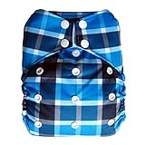 Reusable All-in-one AIO Baby Cloth Diaper One Size Fit 10-33 Lbs (Plaid)