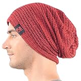 Z&s Mens Slouchy Beanie Long Cap Winter Knit Skullcap Red B0724