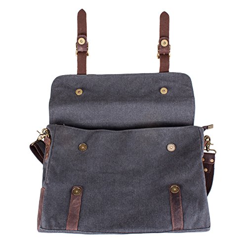 S-ZONE Vintage Canvas Genuine Leather Messenger Traveling Briefcase Shoulder Laptop Bag