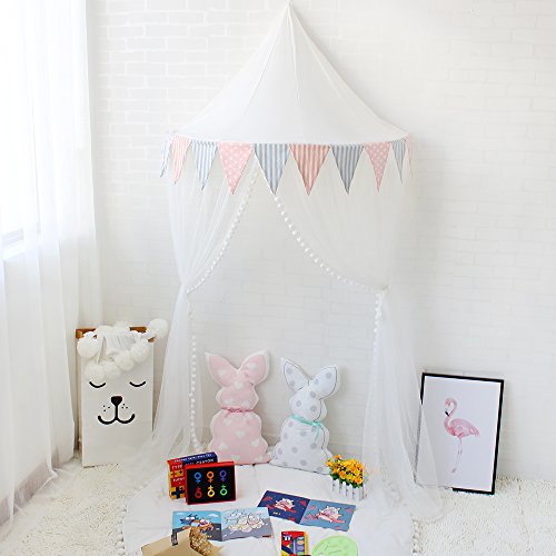 Lebze Hanging Bed Canopy Mosquito Net for Kids Baby Crib, White Kids Play Tent Indoor Outdoor Dome Princess Castle, Diameter 100cm / 39.4inch - Thumbnail 7