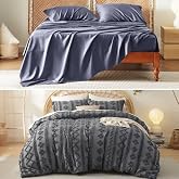Bedsure King Size Grey Cooling Sheet Set and Boho Duvet Cover Set with Pillow Shams - All Seasons Bedding