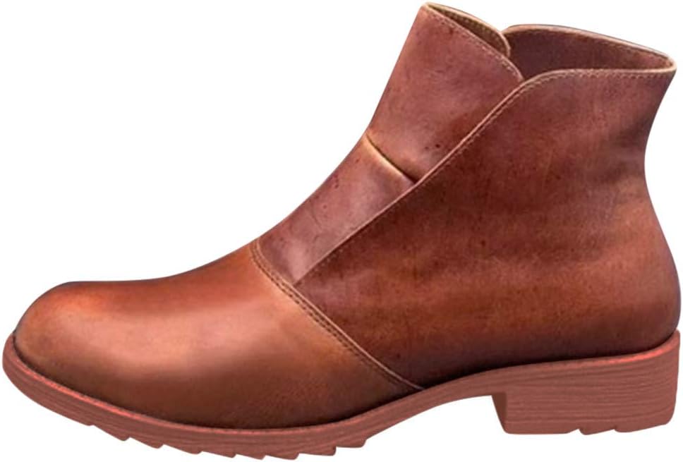 Women's Leisure Rome Round Toe Slip-On Large Size Med Square Heels Boot Shoes by Qinpin