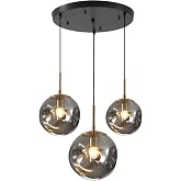 BOKT Black Gold 3-Light Pendant Light Fixtures Modern Large Smoke Gray Glass Cluster Pendant Lights Kitchen Island Nordic Adjustable Hanging Lights Globe Stairwell Lighting Chandelier for Dining Room