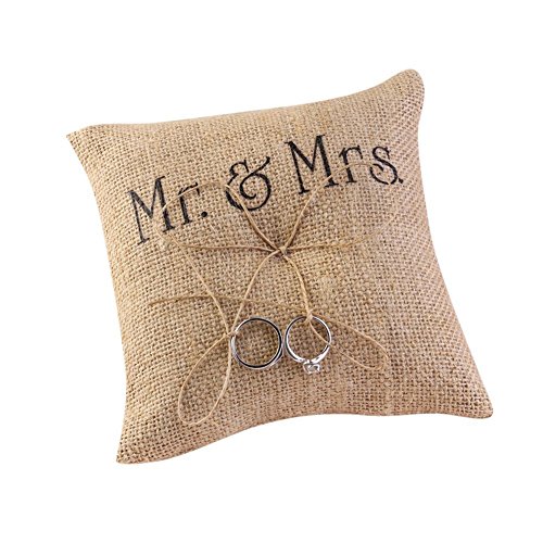 Adeeing Burlap Ring Bearer Pillow, Small, 6 x 6 Inch - Thumbnail 5