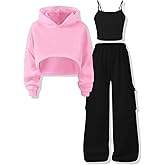 Voxikodex Girls Cute Clothes 3 Piece Cropped Hoodie + Cami Top + Cargo Pants Winter Spring Outfits for Teen Girls Size 7-14Y