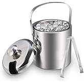 Sailnovo Ice Bucket, Double-Wall Stainless Steel Insulated Ice Buckets with Lid and Ice Tong, Ideal for Cocktail Bar, Parties, Chilling Wine, Champagne - 1.2 Liter Ice Container（Silver）