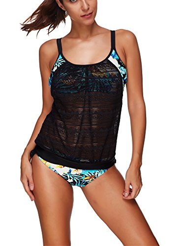 Urban Virgin Two Piece Swimsuits For Women Push Up Tankini With Panty Swimsuit Set Blue S(US 0-2)