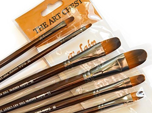 The Art Chest Filbert Artist Paint Brushes for Acrylic Watercolor Tempera Gouache Ink Oil Face Body Painting Prime Quality Synthetic No Shedding Professional Brush Set Lacquered Wood Long Handle