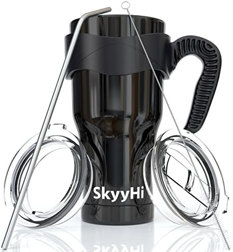 6-Piece Stainless Steel Vacuum Insulated Tumbler Set (20 oz or 30 oz Tumblers), Tea Cup or Coffee Travel Mug with Handle, 2 Lids, Straw &amp; Brush - Double Wall Insulation for Hot &amp; Cold Drinks
