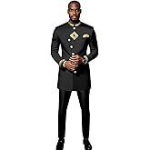 SEA&ALP African Suit for Men Dashiki Embroidery Print Slim Suit and Pants Set Wedding Party Casual Outfits