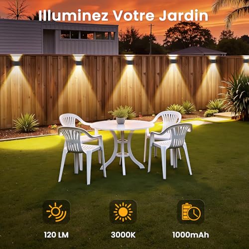 Delaiglow Set of 6 LED Outdoor Solar Light Up and Down Warm White Powerful Lighting 1000mAh IP67 Waterproof Lamp for Home, Garden, Patio