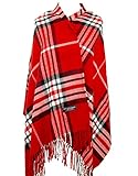 2PLY 100% Cashmere Blanket Oversized Scarf OS Tartan Nova Check Scotland Wool Plaid (Red Black White Nova Tartan Check Plaid)