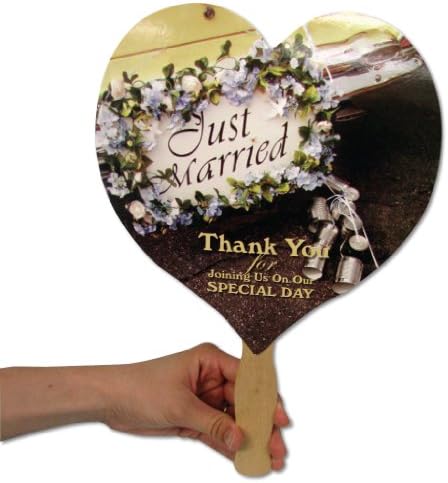 Heart Shaped "Just Married" Wedding Guest Hand Fans, Set/25