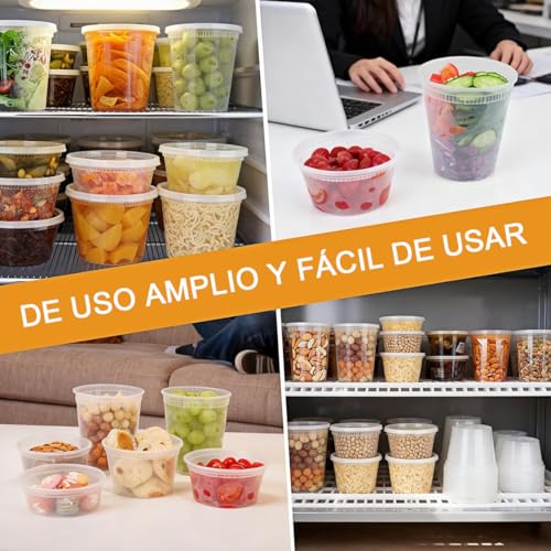 Juego de 60 Contenedores para Alimentos y Preparación de Comidas (Meal Prep) Toppers de Plástico Reutilizables 3 Tamaños (32/16/8 oz) Aptos para Microondas y Congelador Sin BPA
