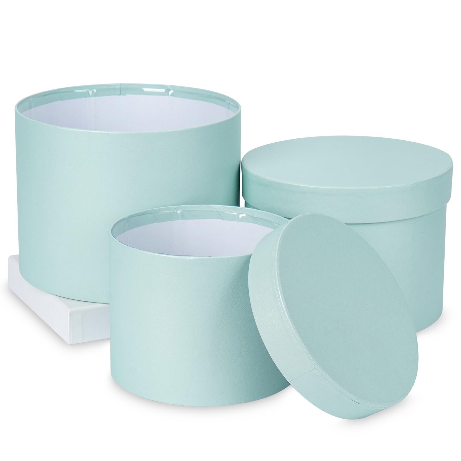 Briful Set of 3 Blue Gift Boxes with Lids, Round Gift Box with Inner Plastic Box for Fresh Flowers Dried Plants Small Gift boxes for Presents, Crafts, Wedding Decor