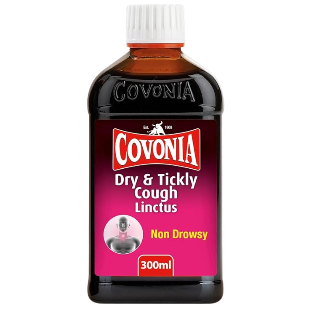 Covonia Dry & Tickly Cough Linctus Soothes And Provides Relief From Dry Coughs And Sore Throats Non Drowsy Cough Syrup Suitable For Vegetarians Cold And Flu Relief, 300ml (Always read Label First)