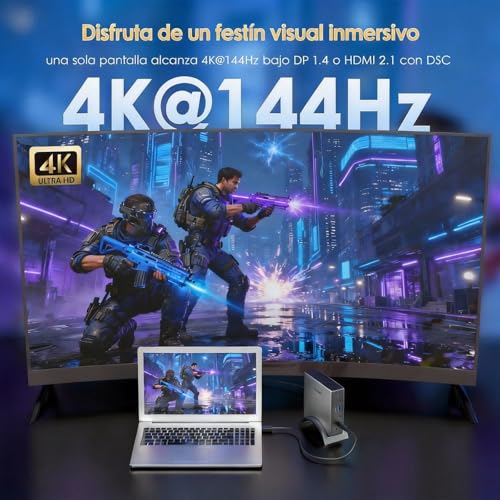 Estación de acoplamiento para portátil,PD3.1 Triple Display Dock con 140W de potencia,4K@144Hz HDMI*2 + Displayport,USB-C 10Gb,2* USB-A 5Gb,Gigabit Ethernet,Audio/Mic, para Windows,Lenovo,HP,Dell