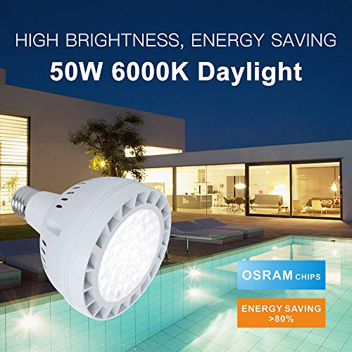 50W LED Pool Light Bulb, Allisable 5000LM 120V 6000K Daylight White LED