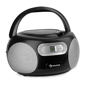 auna Haddaway CD Boombox, CD-speler, Bluetooth, FM-radiotuner, AUX-ingang, LED-display, stroom- / batterijvoeding, zwart