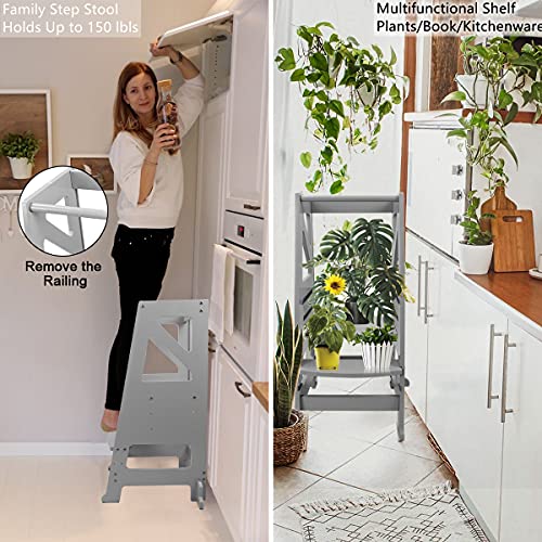 Dripex Kids Kitchen Step Stool, Adjustable Height Wooden Standing Tower