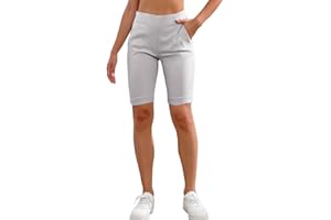 JAMfit Women's Pull-On Bermuda Shorts Stretch High Waist 10" Inseam Dressy Summer Casual Athletic Shorts with Pockets