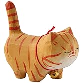 NOIAFZY 1Pcs Hand Carved Painted Orange Cat Figurine Wooden Animal Home Decor Sculpture Ornaments Animal Decor for Cat Lovers