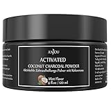 Activated Teeth Whitening Charcoal Powder Anjou 4 oz Natural Coconut Tooth Stain Remover, Non Abrasive, Vegan, Mint Flavored