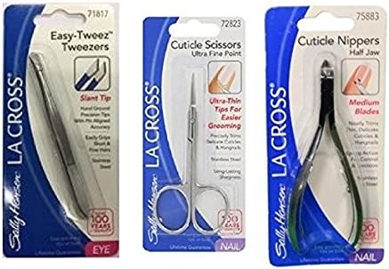 Sally Hansen LA Cross Cuticle Scissors 72823 + Easy-Tweez Slant Tip Tweezers 71817 + Cuticle Nippers 75883 + FREE Luxury Luffa Loofah Bath Sponge On A Rope, Color May Vary