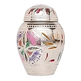 Keepsake Funeral Urn by Liliane - Cremation Urn for Human Ashes - Hand Made in Brass and Hand Engraved - Fits a Small Amount of Cremated Remains - Display Burial Urn at Home or in Niche at Columbarium - Florale Model (Lattice Flower, Keepsake)