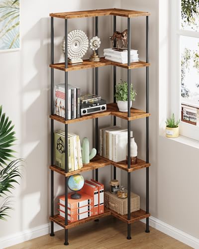 HIGDBFE 5-Tier L-Shaped Corner Bookshelf, 60" Tall Modern Corner Shelf | L-Shape
