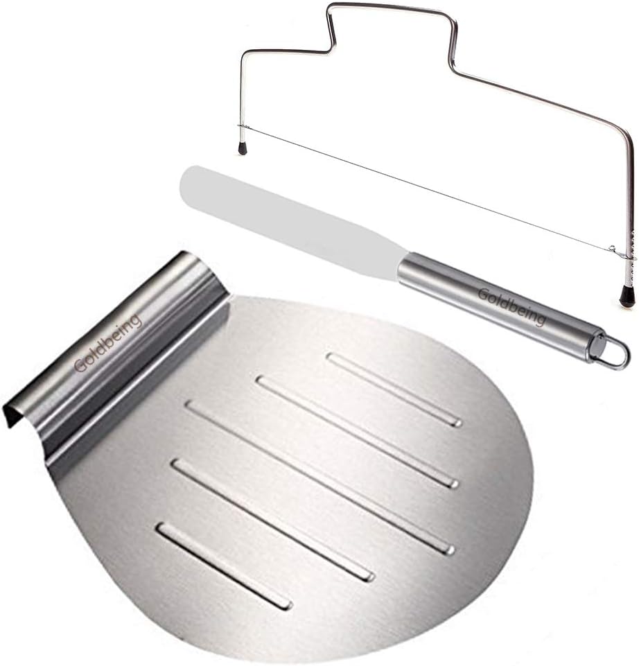 Goldbeing Kuchenheber Set inkl. Streichpalette Zum Sicheren Anheben von Tortenböden - Kuchenretter Edelstahl - Tortenheber mit Griff,Tortenbodenteiler als Geschenk (Silber)