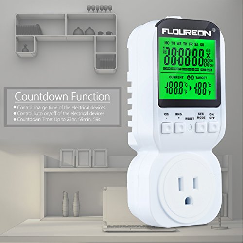 FLOUREON Thermostat Timer Switch Socket Plug ON/OFF Control 12H/24H for Heat and Cool Electrical