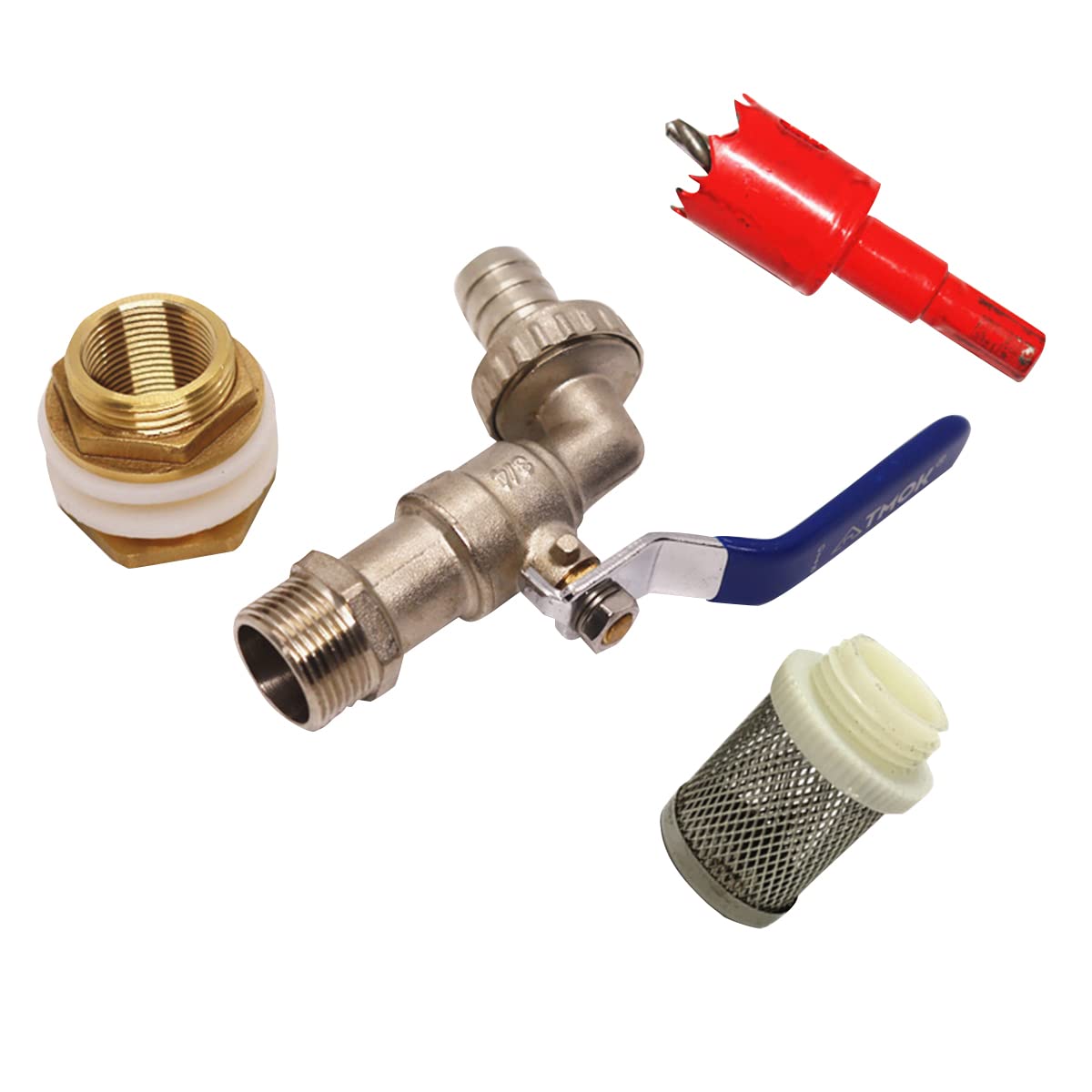 MACHSWON IBC Water Tank Tap 3/4" IBC Tank Adapter Garden Hose Thread Faucet Water Tank Valve Hose Connector Brass Tap Fitting With Hole Opener Filter