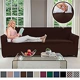 Gorilla Grip Original Fitted Velvet 1 Piece X-Large Oversized Sofa Protector, Seat Width up to 78 Inch, Stretch Furniture Slipcover, Fastener Straps, Spandex Couch Slip Cover for Dog, Sofa, Chocolate