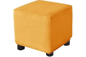 Bifaunvogel Ottoman Cover Square Velvet Storage Ottoman Slipcovers Thick Stretch Footrest Foot Stool Covers Protector with Elastic Band(Medium-Yellow)