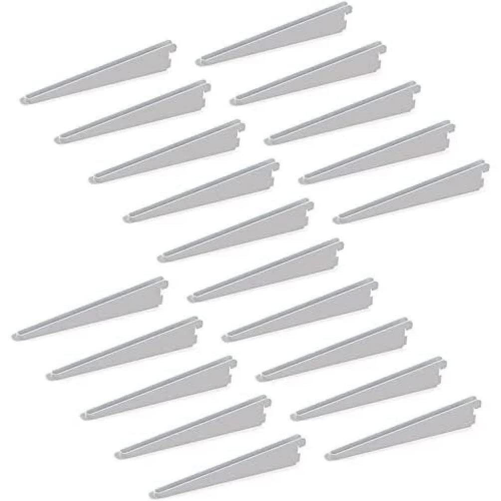 Emuca - Shelf Brackets for Twin Slot Wall Rail (Grid Dimension: 32mm (1,25 inch)), White, 220mm (8,6 inch), Set of 20 Pieces