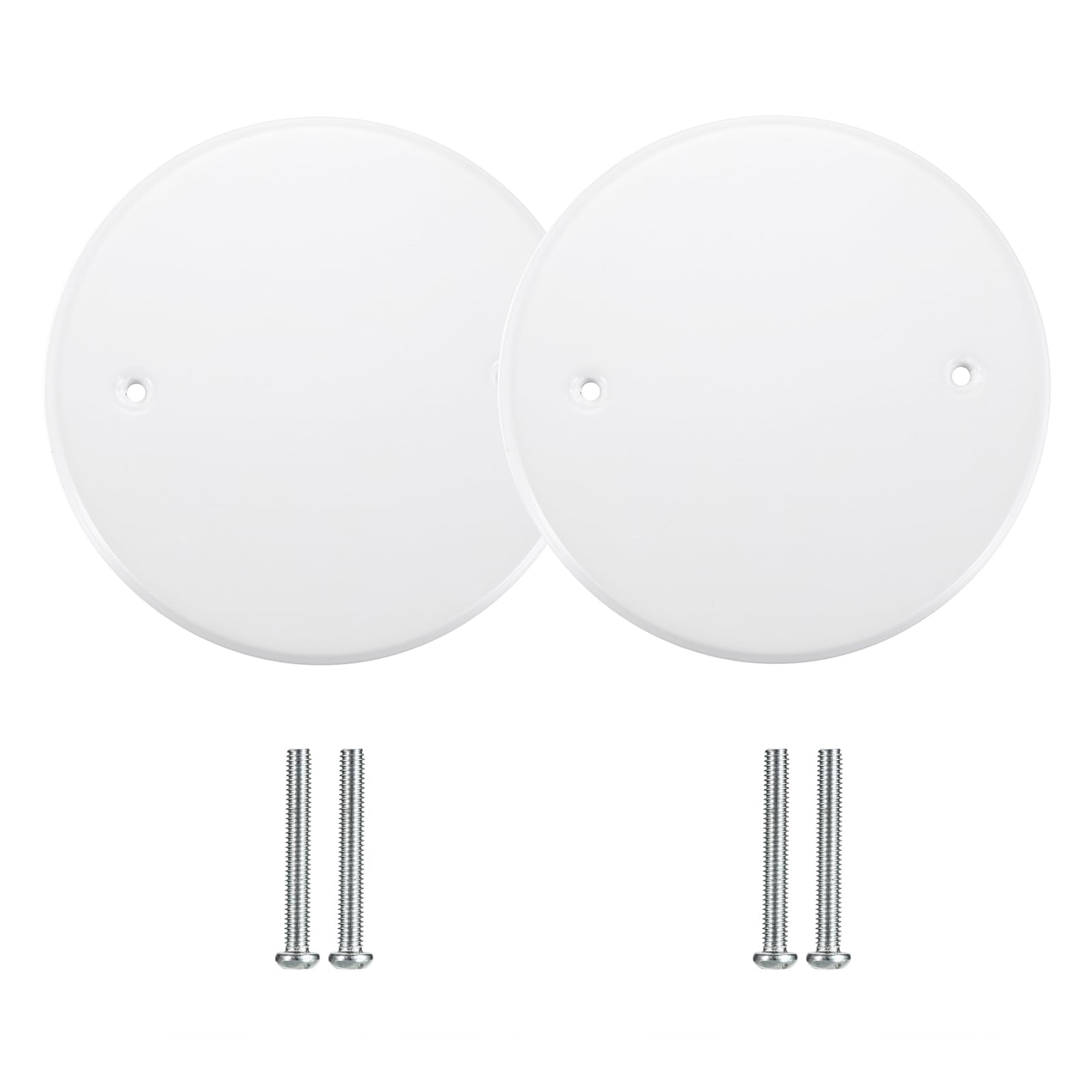 TOLIDA 2 Packs 5-Inch White Metal Ceiling Blank-Up Cover - Flat Round Wall Hole Cover Plate for 4 Inch Round/Octagon Box Openings Above Ceilings or Walls, Holes are Spaced 3.5 Inches Apart