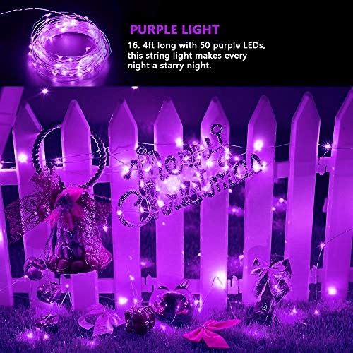 BOLWEO 2 Pack Solar Fairy Lights Outdoor Waterproof,16.4Ft 50LEDS Solar Rope Lights, IP65 String Lighting for Christmas Tree Halloween Home Garden Wedding Party Fairy Decoration(Purple)