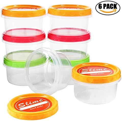YUEAON Reusable 6 pack 8 oz strong slime containers with label lids slime storage jars for slime making supplies -250ml