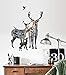 BIBITIME Halloween Forest Silhouette Deer Family Wall Decals Christmas Animal Birds Elk Vinyl Stickers for Living Room Porch Bedroom Nursery Classroom Home Art Mural TV Background PVC Decorations