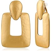 CLASSYZINT Gold Silver Clip On Earring For Women Handmade Brass Metal Retro Statement Dangle Earrings Gift Jewelry