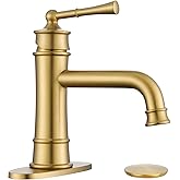 HANGORO Single Hole Bathroom Faucet,Brushed Brass Gold Bathroom Faucets,Bathroom Sink Faucet 1 Hole,with Pop Up Drain and 2 Supply Hose for Vanity,Lavatory RV Farmhouse (L2301-BG)