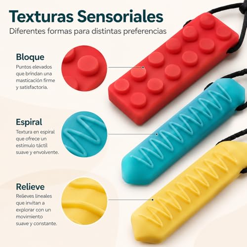 Collar Mordedor Sensorial 6 Piezas para Niños y Bebés, Collares Masticables de Silicona sin BPA, Mordedera Sensorial para Autismo, TDAH, TPS, Dentición y Estimulación Oral Motora