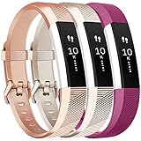 Vancle Bands Replacement for Fitbit Alta HR and Fitbit Alta (3 Pack), Newest Sport Replacement Wristbands with Secure Metal Buckle for Fitbit Alta HR/Fitbit Alta (Champagne Rose-Gold Fuchsia, Small)
