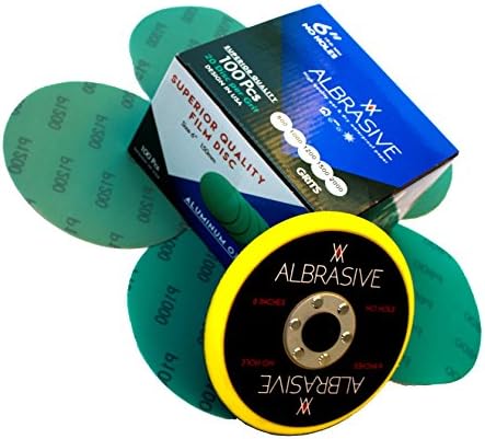ALbrasives Velcro Hook Loop Sanding Discs 6 Inch No Holes with Sanding Pad, 100 Pack, 20 Count Each, Assortment Grits (800/1000/1200/1500/2000) Set